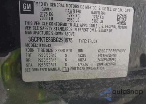 2011 Chevrolet Silverado 1500 Ltz из США, поврежденный, VIN 3GCPKTE36BG290675